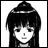 Black-and-white pixelated image of a character with long dark hair and bangs, alongside text reading "Anime IM" and "COM" on a black background.