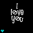 A black background displays multiple 'I love you' text icons with cyan heart symbols in varying quantities and positions.