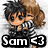 Pixelated chibi-style character with black spiky hair and brown hair, wearing a black and white checkered shirt, holding a microphone, with 'Som' and 'e3' text below.
