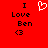 Red background with black text reading "I Love Ben <3" and a white pixelated heart symbol above the text.