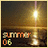 A digital icon with 'summer 06' text over a blurred background featuring a bright light source and horizontal lines.