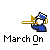 Animated contact sheet of a marching band member playing a trumpet in pixel art style with four frames per row and three rows total.