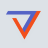 Pixelated geometric icon featuring overlapping blue and orange V-shaped elements forming a triangular outline against a light gray background.