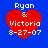 Four identical red heart-shaped icons with white text on a blue background, each displaying 'Ryan & Victoria 8-27-07' in pixelated font.