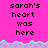 Pixelated text 'sarah's heart was here' on bright pink background with cyan and purple wave border, showing two distinct states.