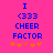 Blue pixelated text on pink background with orange stars; two identical static frames show 'I <333 CHEER FACTOR' and five orange stars below.