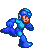 Four pixel-art frames of a blue-armored character in running poses with varying limb positions and helmet details.
