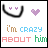 Pixelated icon with smiling face, heart symbol, and text 'i'm crazy about him' in mixed colors.