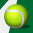 Animated sequence of a tennis ball on a green court with white lines, showing rotation and perspective changes.