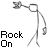 Five stick-figure animations of a figure holding a microphone, each labeled "Rock On" in pixelated text.