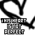 Black and white pixelated heart shape with text "THIS HEART IS NOT PERFECT" below it, repeated in a pattern