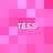 Pixelated pink background with four instances of the text 'TESS' in white block letters positioned at top-left, top-right, bottom-left, and bottom-right