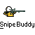 Animated pixel art contact sheet showing four frames of a yellow character with white head firing a sniper rifle, displaying bullet effects and muzzle flash across sequential frames.