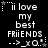 Pixelated text reads 'i love my best FRIENDS -->_xO.' with star and dot accents on black background, animated across showing star position shifts