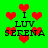 Green background with red pixelated hearts and black text reading "I LUV SERENA" in multiple positions.