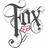 Pixelated graphic with stylized 'Fox' text, guitar and violin motifs, pink accents on white background; adjacent beige displays 'Fox Girl' in blocky font