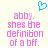 A static pixel art image with a light yellow background, featuring pink text and a blue heart symbol.