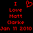 Red pixelated text on black background reads 'I Love Matt Clarke Jan 11 2010' with a heart symbol replacing the 'O' in 'Love'.