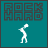 Animated contact sheet of six 48x48 pixel frames showing a white stick figure performing rock-hammering motions against a teal background with "ROCK HARD" text in the top-left corner.