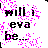 Pixelated text phrases in pink and black on white background with scattered purple dots, including 'will i eva be...', 'pretty', 'funny', 'popular', 'enough', and '4 u'.