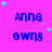 four identical blue text pairs 'anna' and 'owns' on a bright pink background with scattered cyan stars