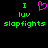 Pixelated green text and a pink heart symbol on black background, with 'I luv slopfights' repeated twice.