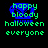 Pixelated blue skull icon with green text reading 'happy bloody halloween everyone' on black background, showing animation changes across frames.