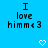 Blue background with repeated text "I love himm<3" and white pixelated heart symbols in various positions.