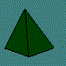 Green pyramid with black outline on teal background, transitioning through blurred and faded states