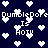 Pixelated dark blue background with white heart shapes and repeated text 'Dumbledore Is HOT!!' in blocky font.