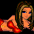 Pixelated cartoon character in red bikini top lying on black background with surrounding text labels describing body parts and features.