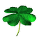 Green four-leaf clover with visible stem on gray background, each leaf has subtle texture and shading.