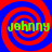 Four identical display red and blue spiral patterns with green text reading 'johnny' on each