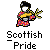 Pixel art buddy icon featuring a character in traditional Scottish attire with bagpipes, displayed as two identical frames on a gray background with promotional text for badassbuddy.com.