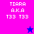 Pixelated graphic with four quadrants of solid color backgrounds displaying text and star symbols.