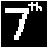 A static pixel art icon featuring a white stylized 'T' shape on a black background with faint gray noise.