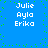 Blue background with green pixel dots and white text reading Julie Aylo Erika in two identical vertical
