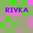 Pixelated of green, pink, and brown squares with four instances of purple text reading RIVKA, arranged in two of two