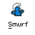 Pixelated blue figure with white hat and black outline, standing against gray background, with 'Smurf' text below.