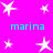 Bright pink background with white starfish icons and cyan text reading "marina" in four positions.