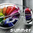 A pixelated animated icon shows a colorful layered object with red, pink, green, and blue sections rotating against a gray background, with 'SUMMER.' text at the bottom.