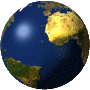 A 5x4 contact sheet of 20 animated frames showing a rotating Earth globe with blue oceans and yellow-green landmasses, displayed against a gray background.