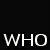 Black background with white pixelated text 'WHO ARE YOU?!' and a low-resolution image of a person holding a wand-like object.