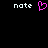 Pixelated text 'note' flanks a pink heart symbol on black background, with no visible motion.