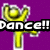 Pixelated yellow trophy with purple background and bold white text reading 'Dance!!' on black banner.