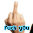 Two side-by-side animated frames of a hand making the middle finger gesture with pixelated text below each frame.