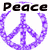 Two purple peace symbols with black text: 'Peace' above the left symbol and 'Out' below the right symbol, both rendered in pixelated style.