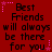 Red background with repeated black text 'Best Friends will always be there for you' and pink star accents.