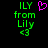Green pixelated text 'ILY from Lily <3' on black background with a pink heart symbol above the text in one frame.