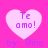 Four identical heart-shaped icons with 'Te amo!' text and 'by Bina' below, arranged in a on a bright pink background